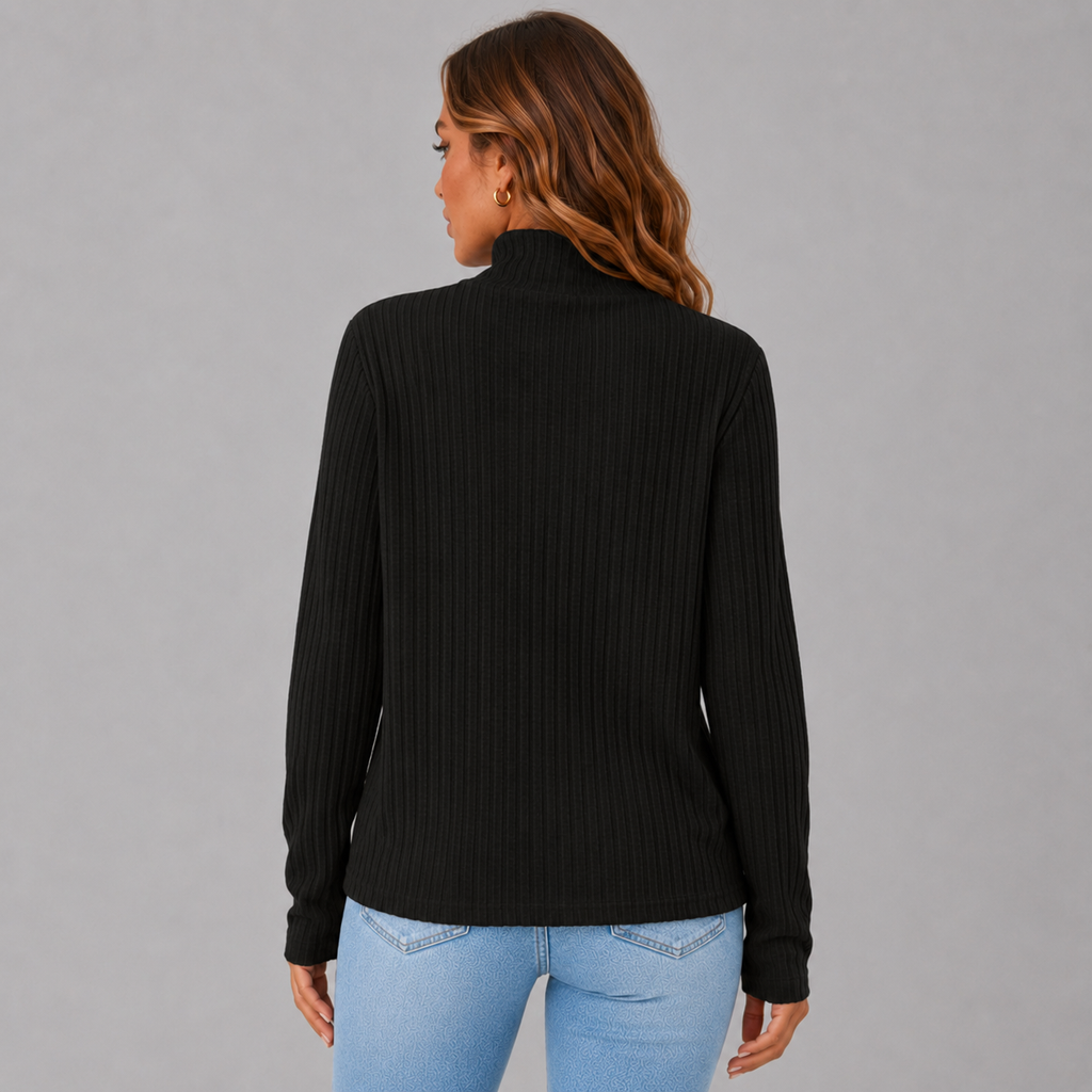 Ribbed Roll Neck Button Detail Sweater