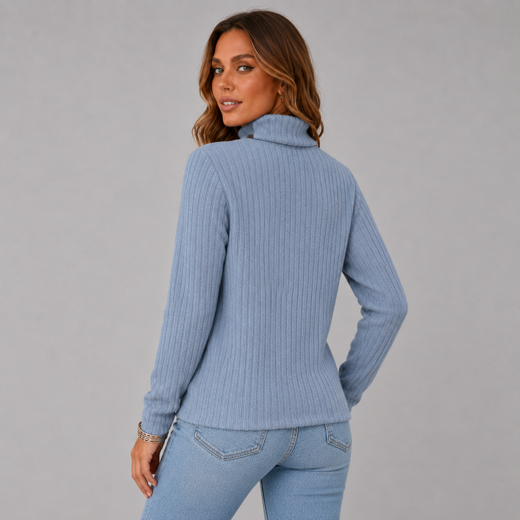 Ribbed Roll Neck Button Detail Sweater