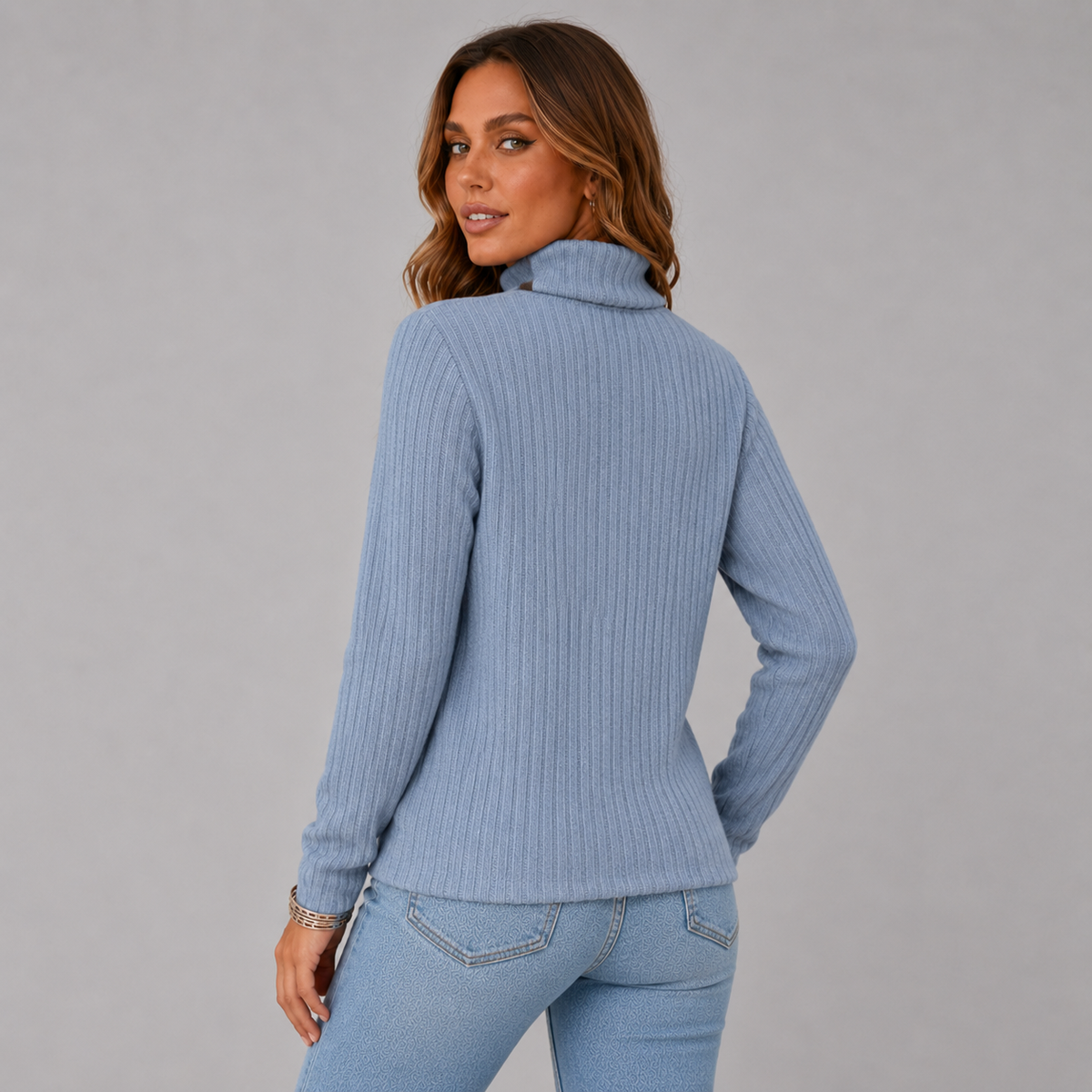 Ribbed Roll Neck Button Detail Sweater