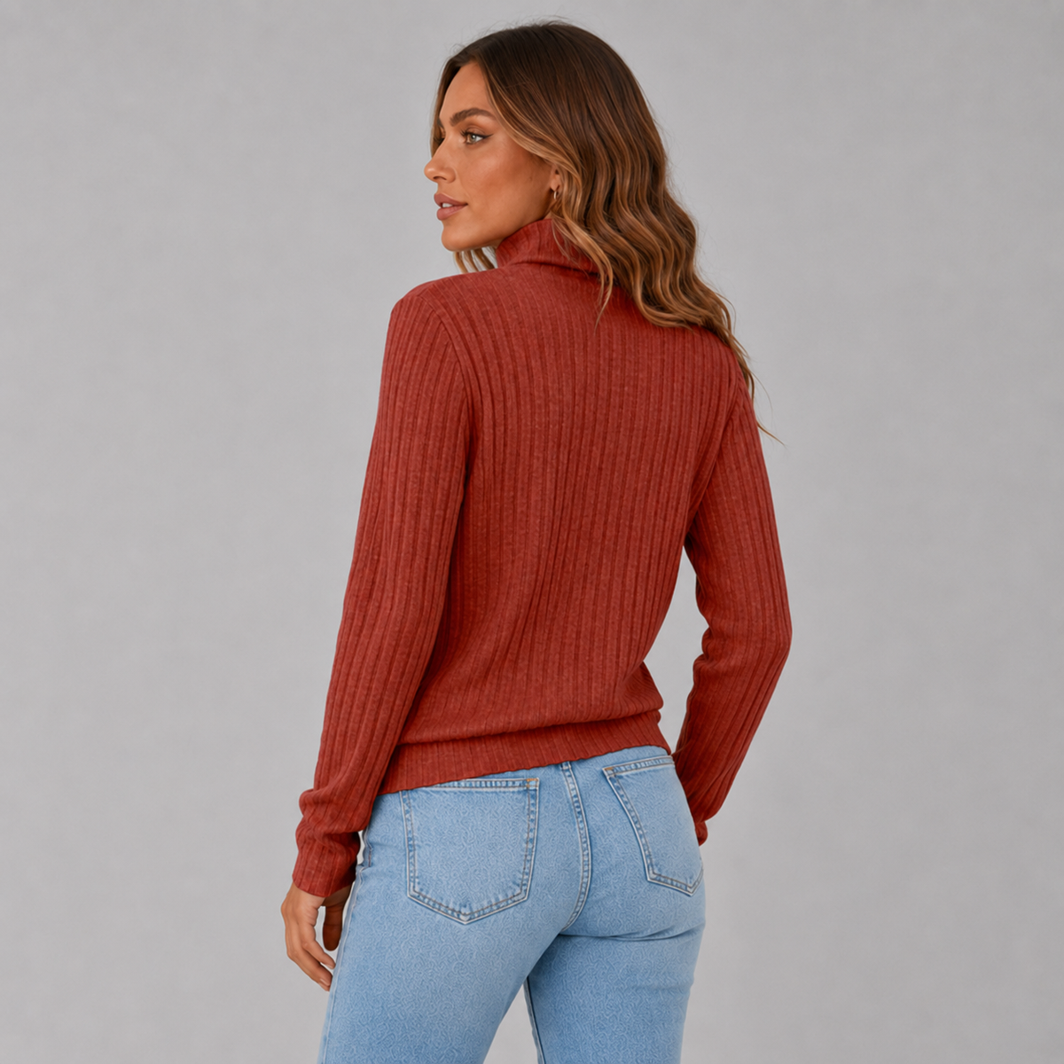 Ribbed Roll Neck Button Detail Sweater