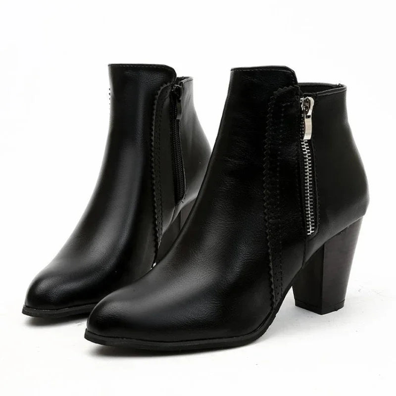 Women's Retro Zip Chunky Heel Boots