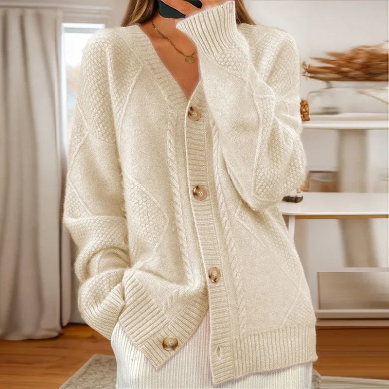 Classic Cable Knit Button Front Cardigan