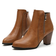 Women's Retro Zip Chunky Heel Boots
