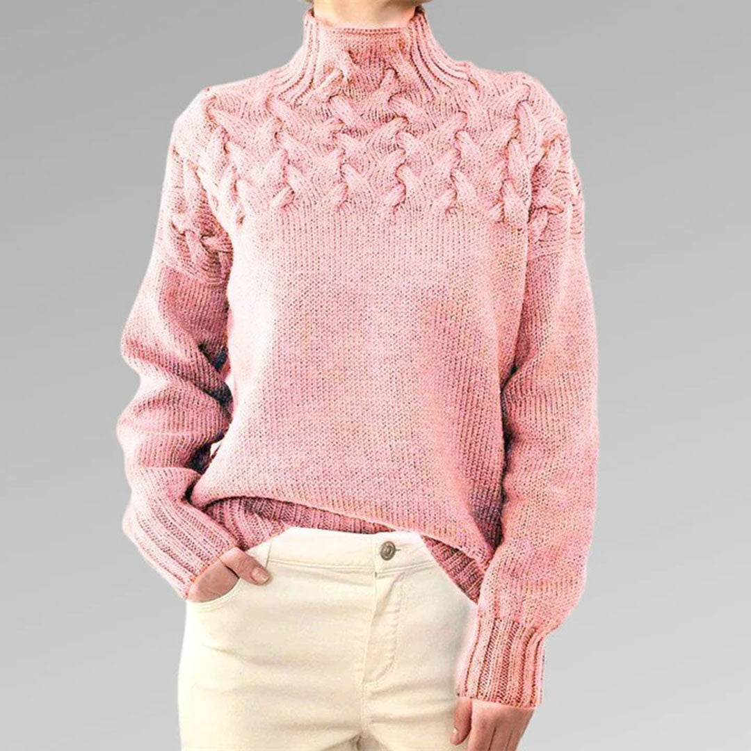 Women's Cable Knit High Neck Jumper with Textured Yoke