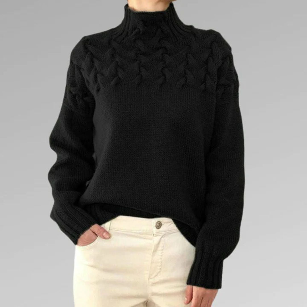 Women's Cable Knit High Neck Jumper with Textured Yoke