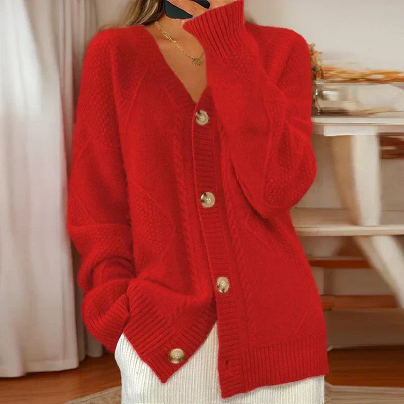 Classic Cable Knit Button Front Cardigan