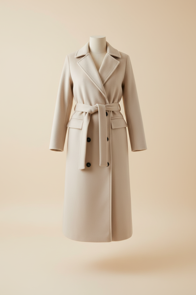 Double Breasted Belted Long Coat
