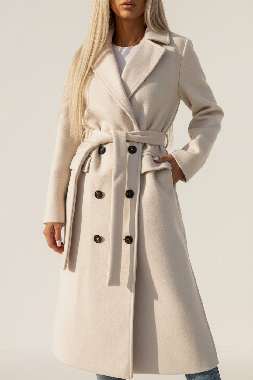 Double Breasted Belted Long Coat