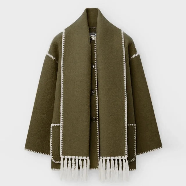 Women's Oversized Scarf Jacket with Fringe Detail