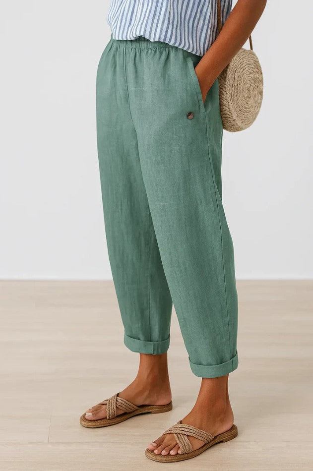 Straight Leg Elastic Waist Trousers
