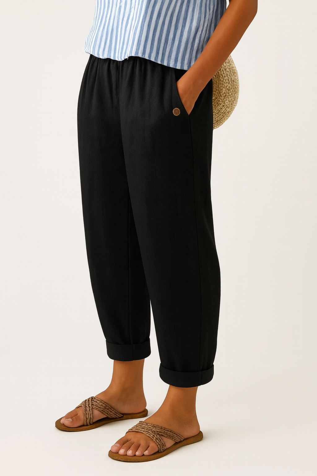 Straight Leg Elastic Waist Trousers
