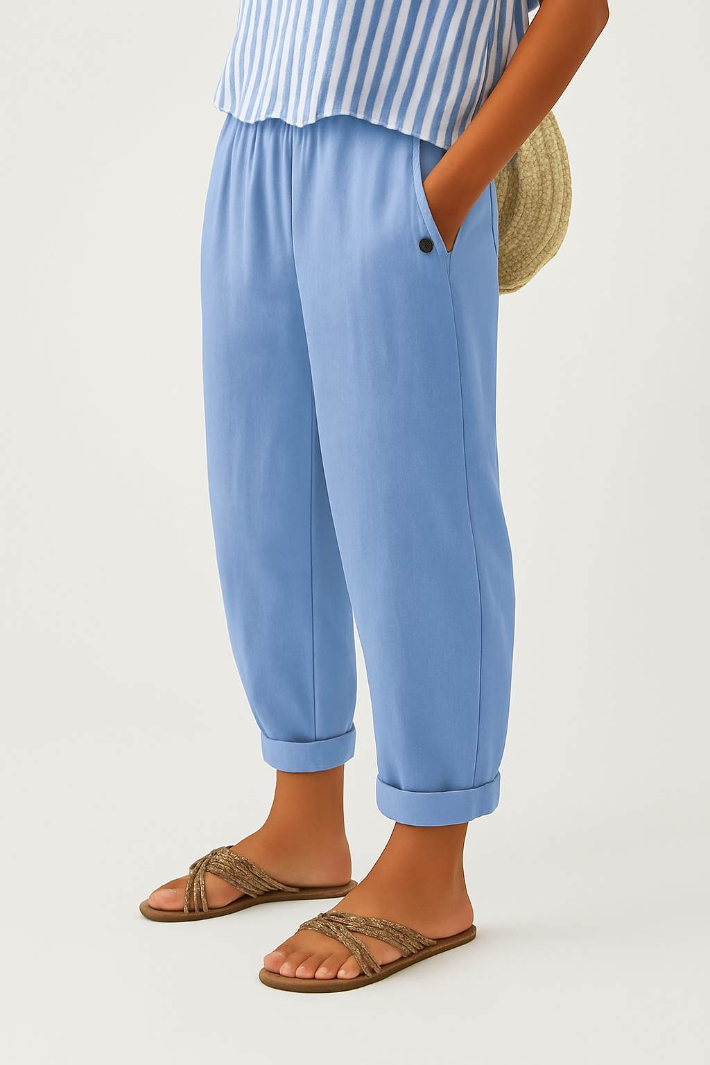 Straight Leg Elastic Waist Trousers