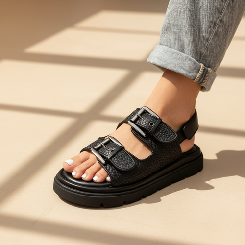 Double Buckle Footbed Sandals