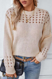 Soft Knit Sweater with Open Stitch Shoulder Detail