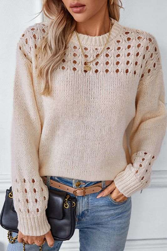 Soft Knit Sweater with Open Stitch Shoulder Detail
