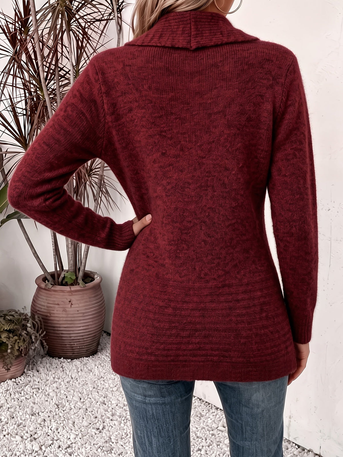 Soft Open Front Cardigan with Shawl Collar and Waist Button Tabs