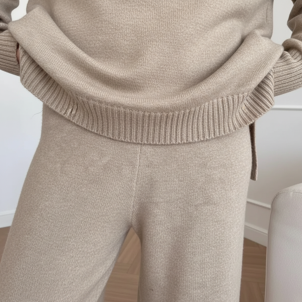 Women's Turtleneck Knit Loungewear Set with Wide-Leg Trousers