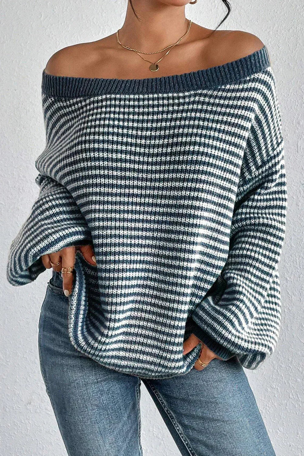 Striped Off Shoulder Knit Sweater