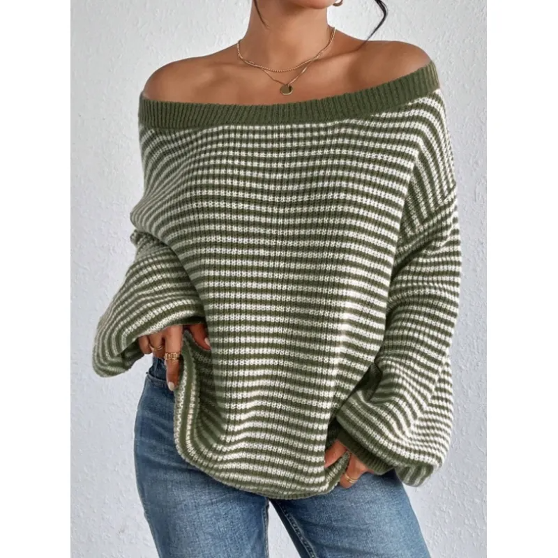 Striped Off Shoulder Knit Sweater