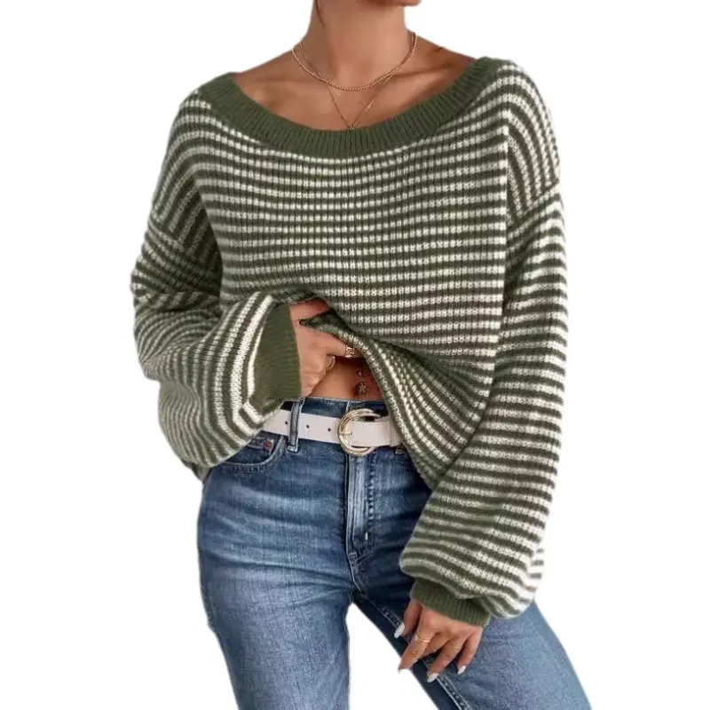 Striped Off Shoulder Knit Sweater