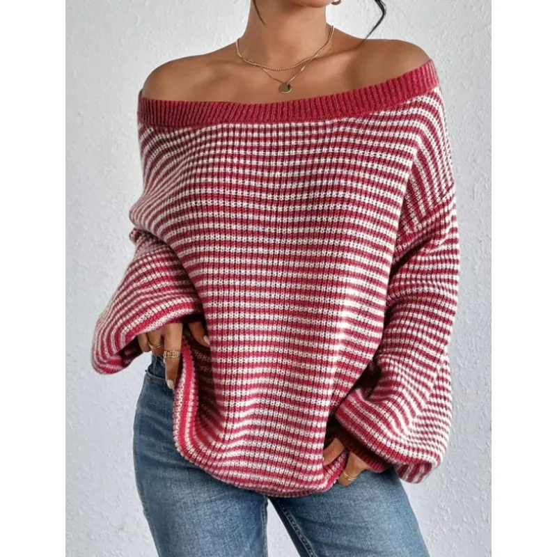 Striped Off Shoulder Knit Sweater