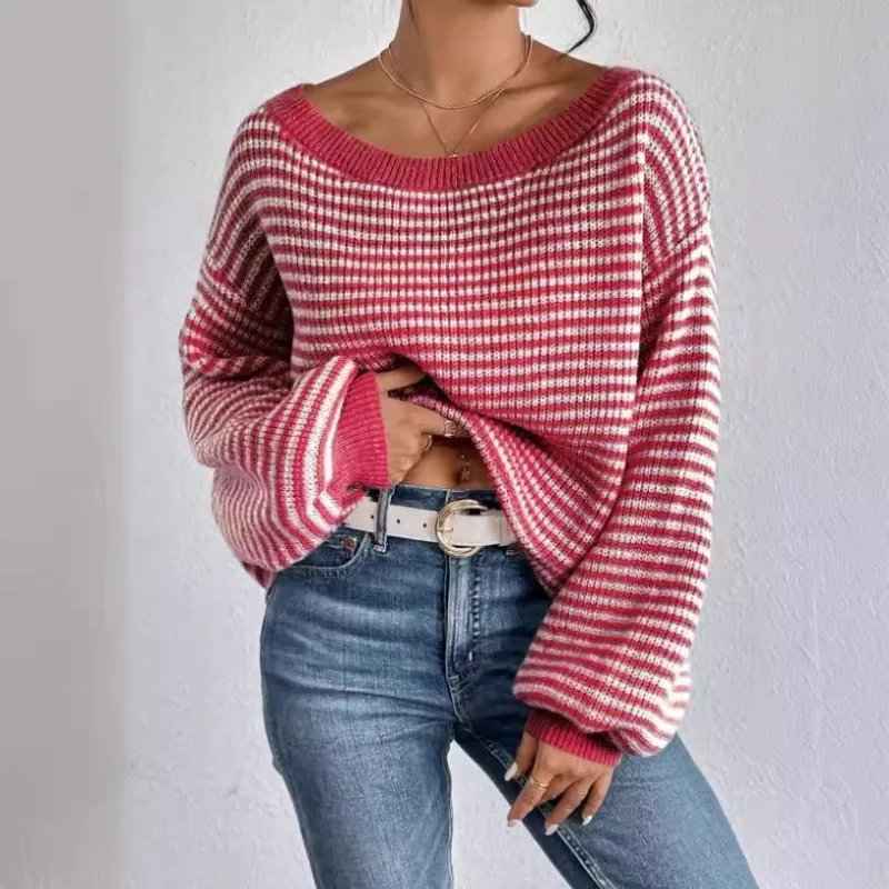 Striped Off Shoulder Knit Sweater