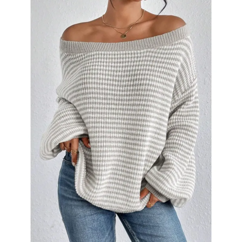 Striped Off Shoulder Knit Sweater