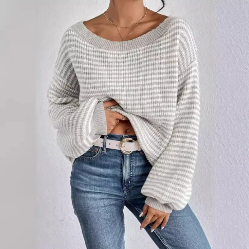 Striped Off Shoulder Knit Sweater