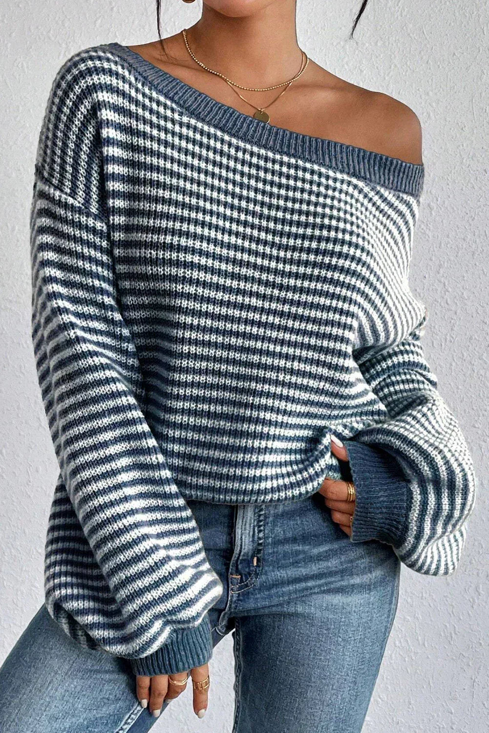 Striped Off Shoulder Knit Sweater