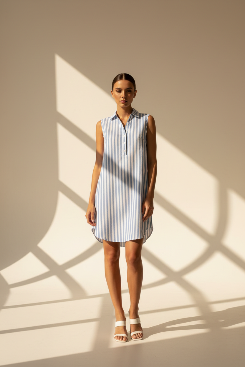 Striped Linen Look Shirt Dress