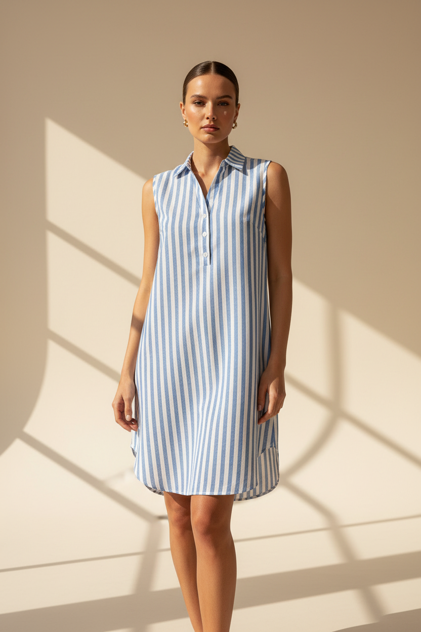 Striped Linen Look Shirt Dress