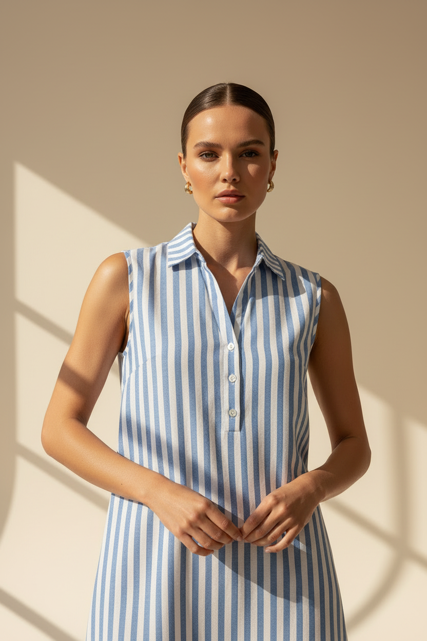 Striped Linen Look Shirt Dress