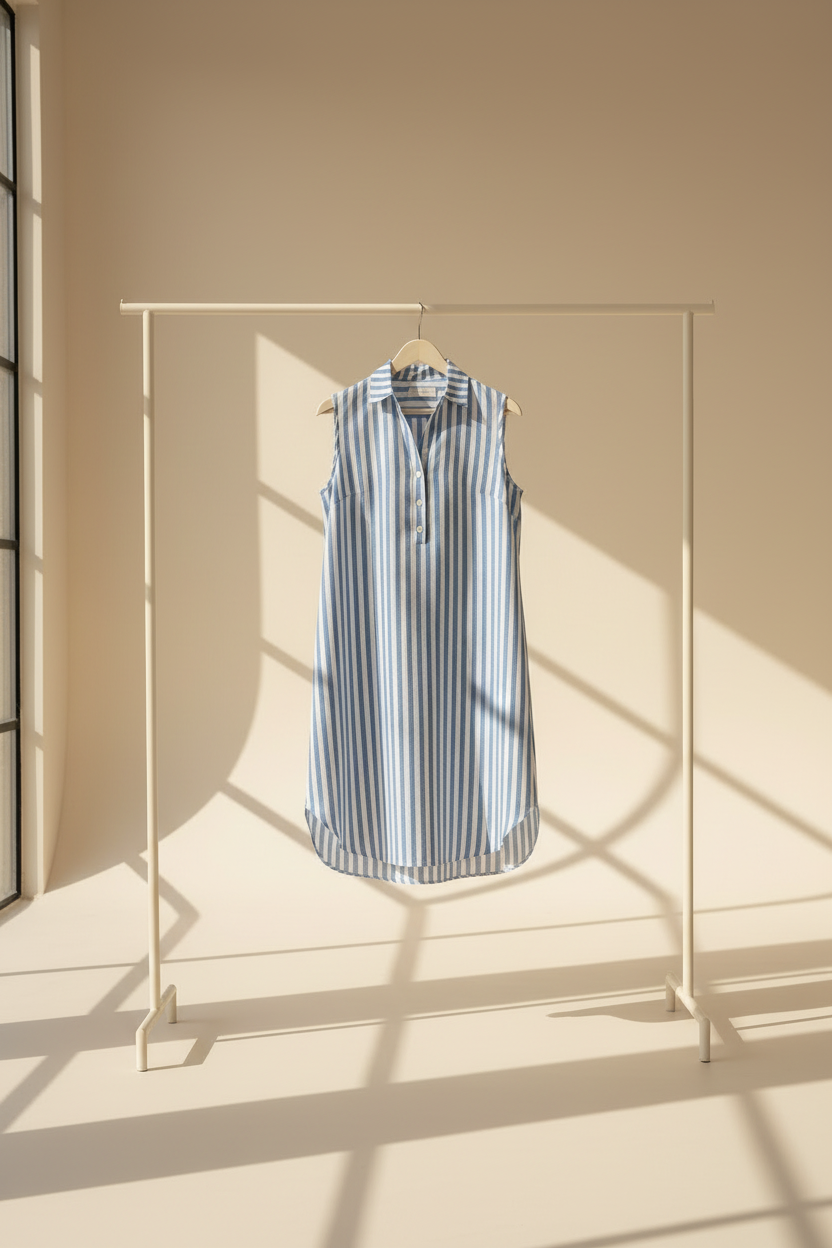 Striped Linen Look Shirt Dress