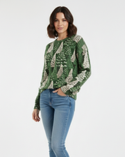 Women's Green Crew-Neck Christmas Jumper with Tree Motif