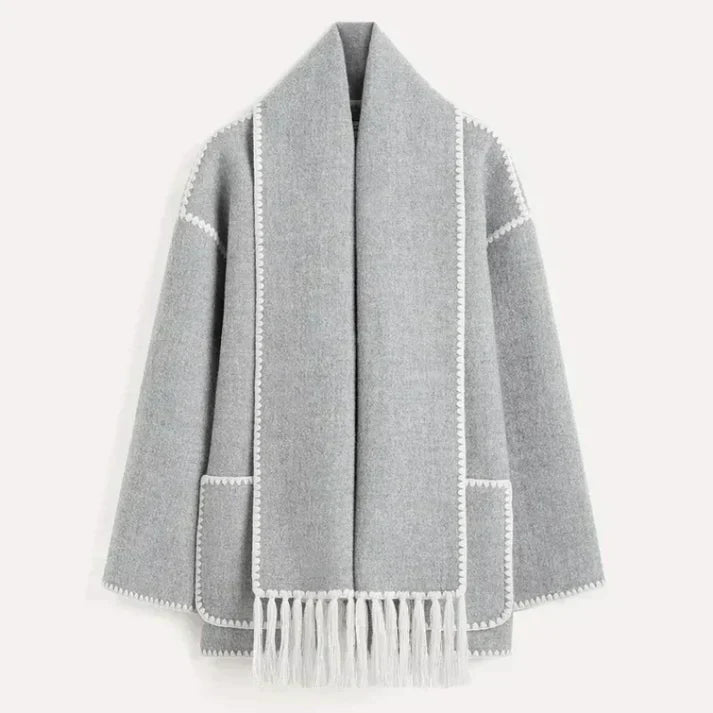 Women's Oversized Scarf Jacket with Fringe Detail