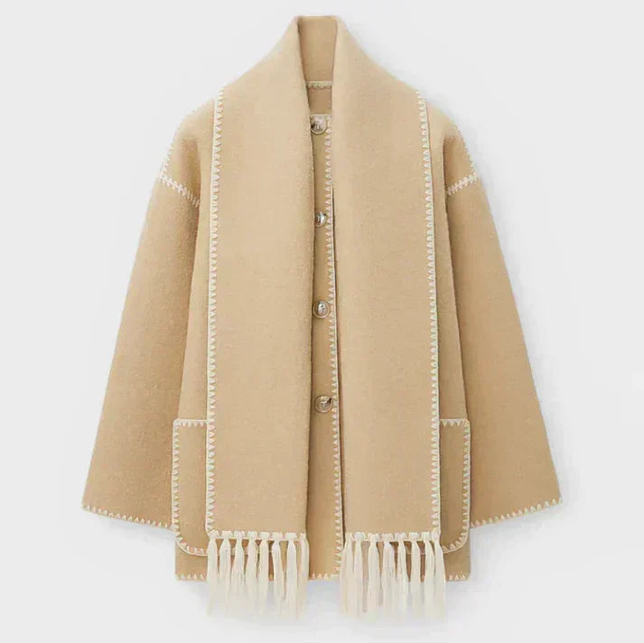 Women's Oversized Scarf Jacket with Fringe Detail