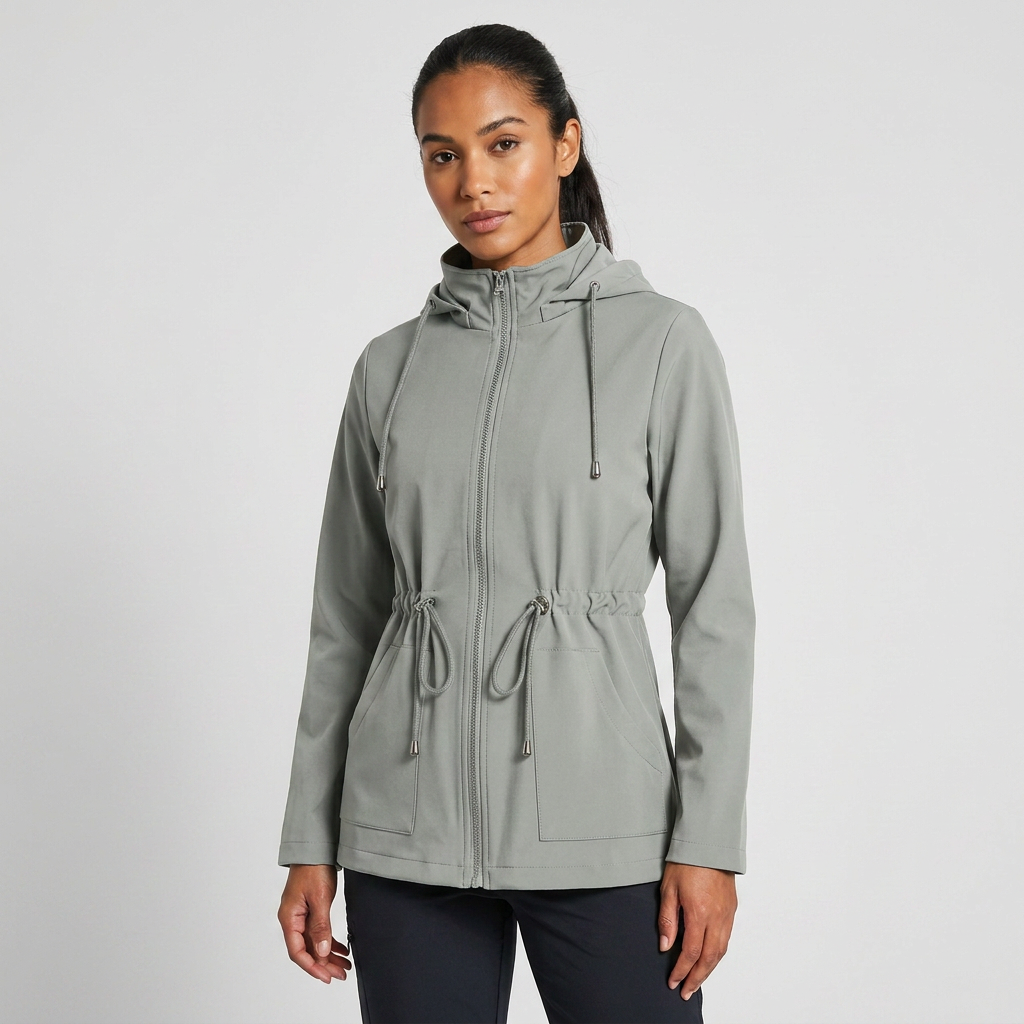 Hooded Drawstring Waist Zip Jacket