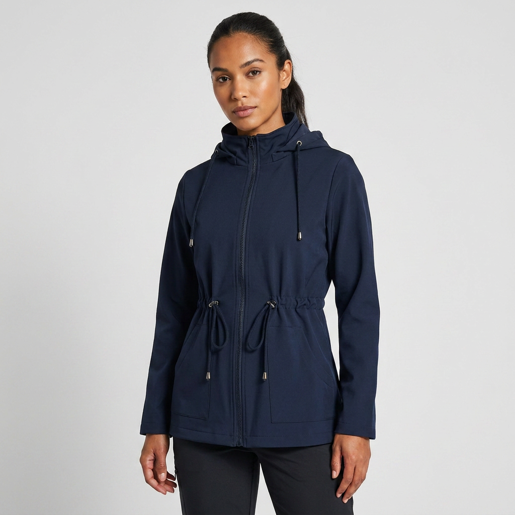 Hooded Drawstring Waist Zip Jacket