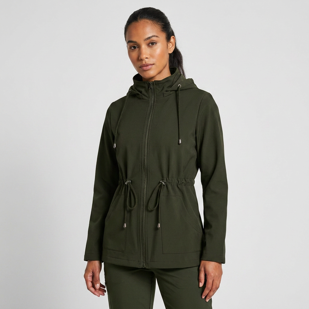 Hooded Drawstring Waist Zip Jacket