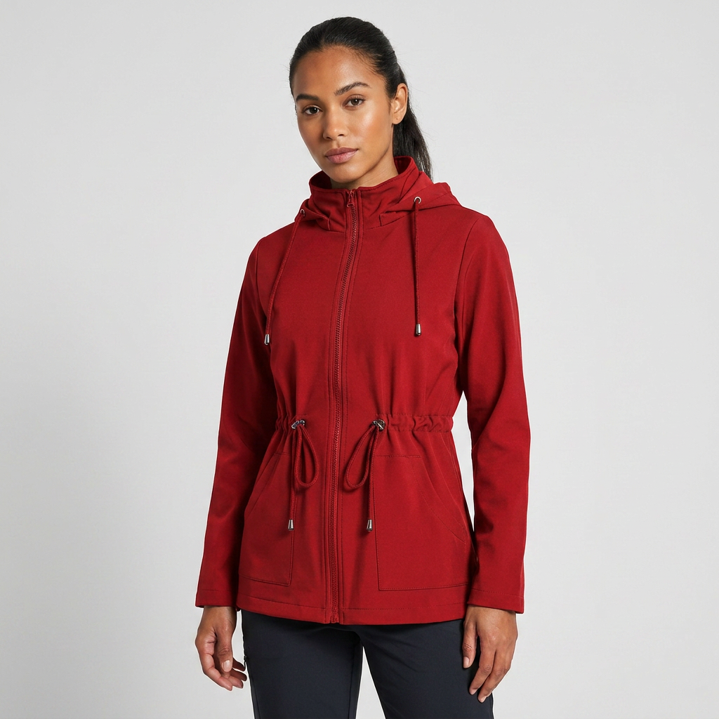 Hooded Drawstring Waist Zip Jacket