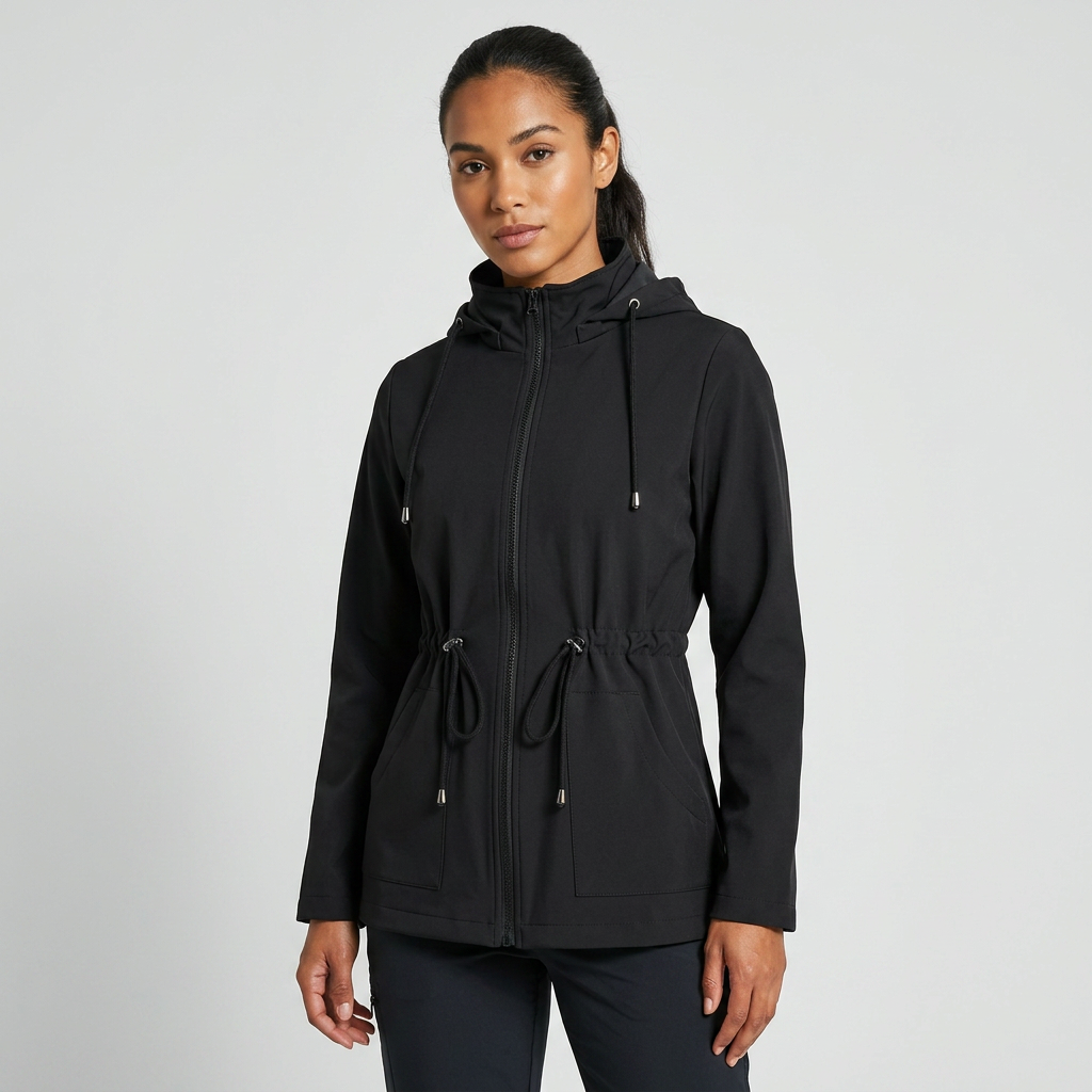 Hooded Drawstring Waist Zip Jacket