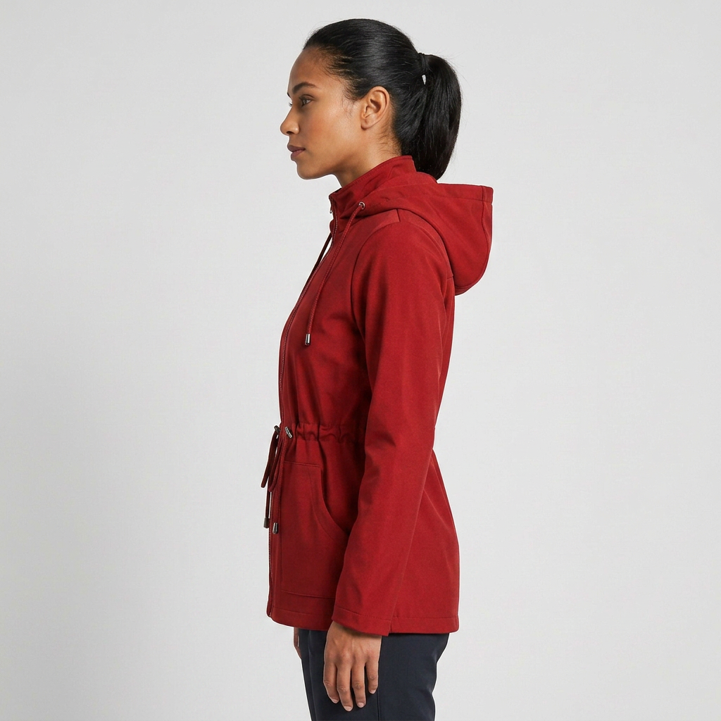 Hooded Drawstring Waist Zip Jacket