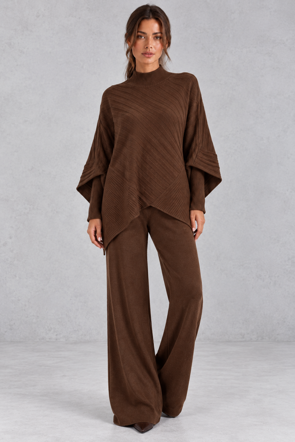 Women’s Asymmetric Ribbed Knit Jumper & Wide Leg Trouser Set