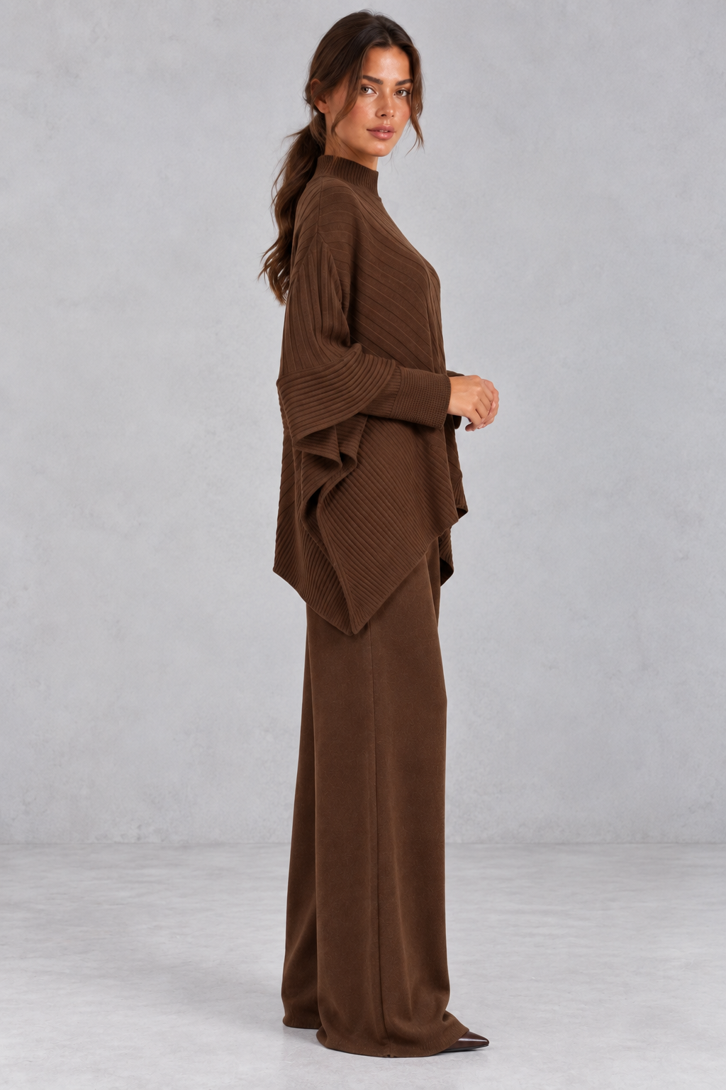 Women’s Asymmetric Ribbed Knit Jumper & Wide Leg Trouser Set