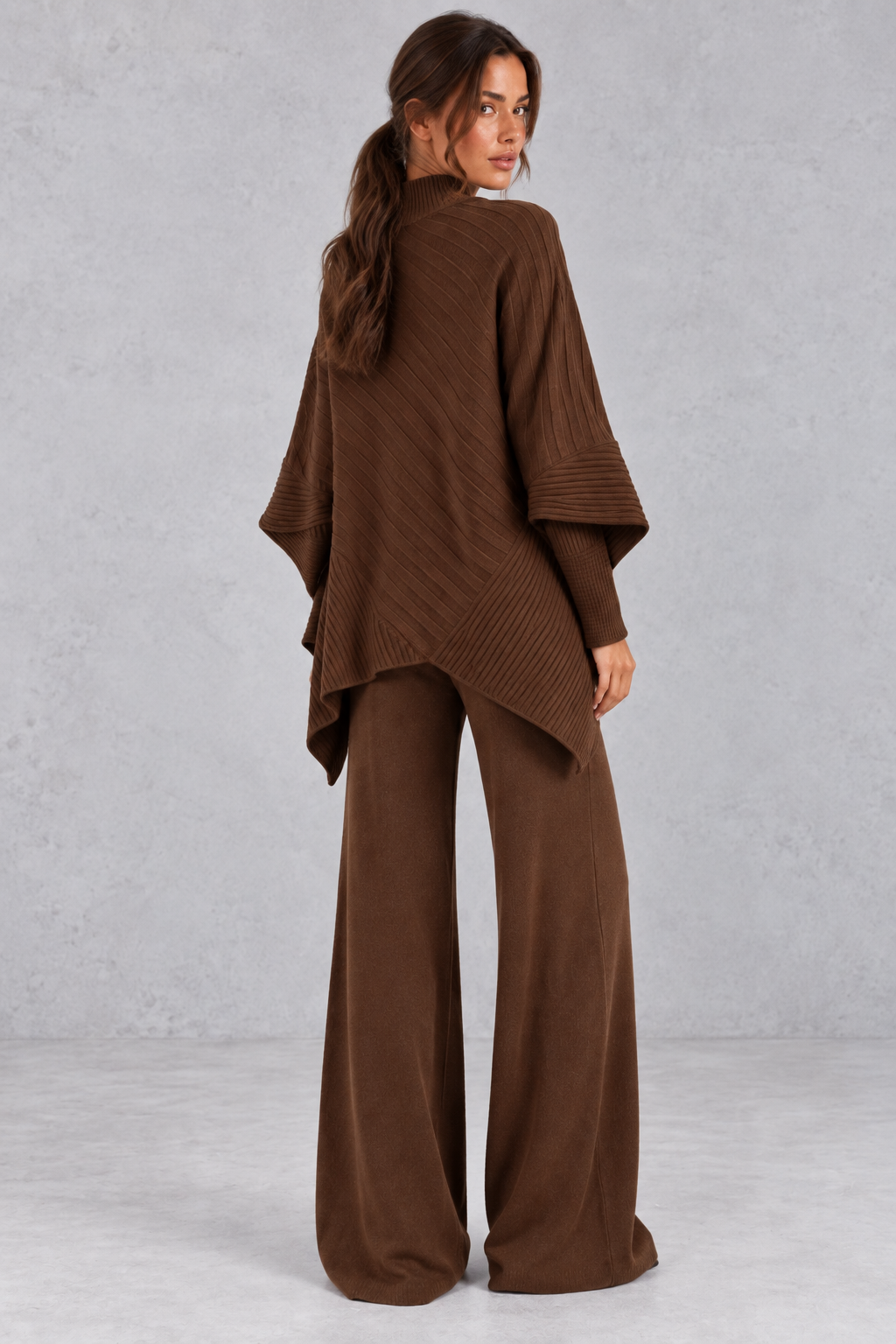 Women’s Asymmetric Ribbed Knit Jumper & Wide Leg Trouser Set