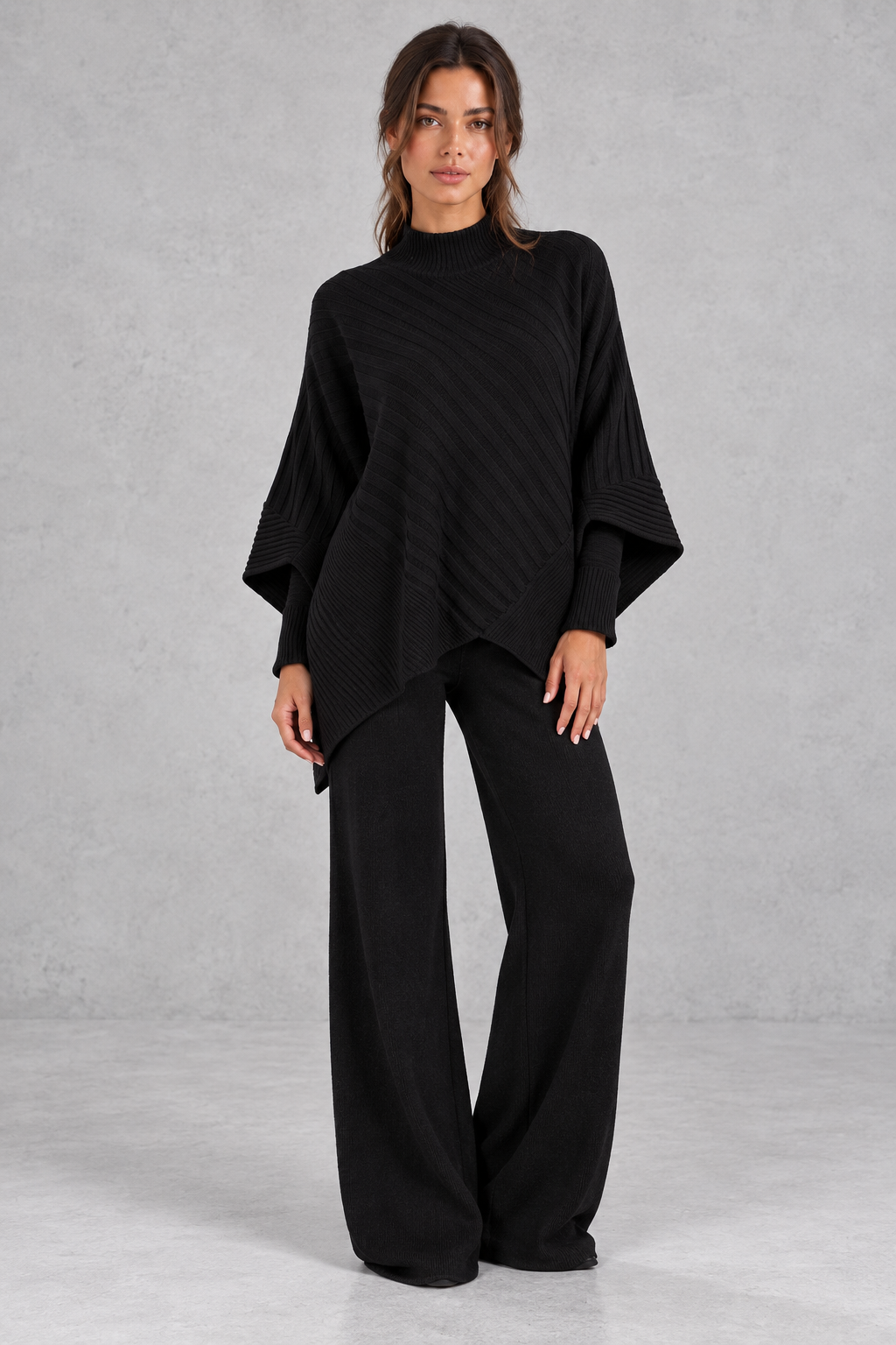 Women’s Asymmetric Ribbed Knit Jumper & Wide Leg Trouser Set