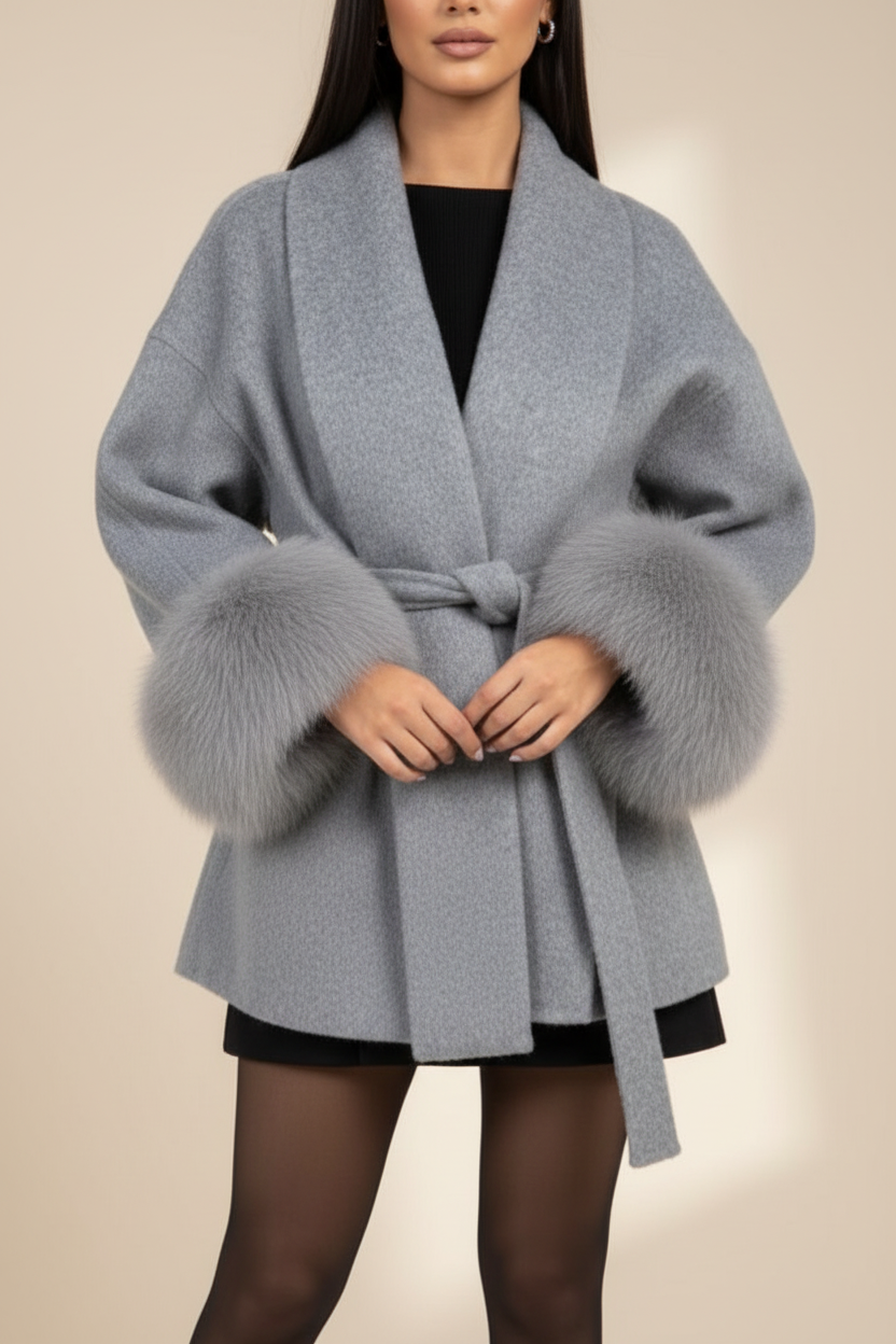 Belted Faux Fur Full Length Coat