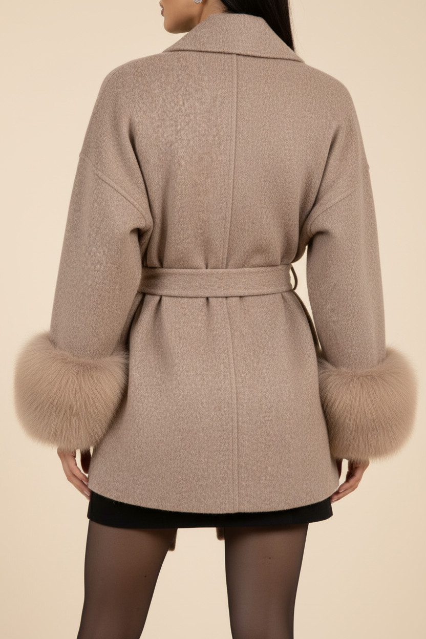 Belted Faux Fur Full Length Coat