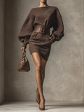 Belted Long Sleeve Knit Mini Dress