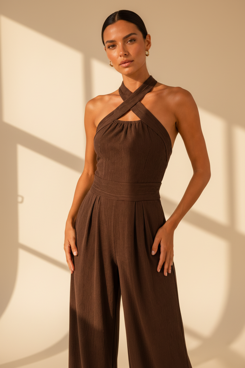 Halter Neck Wide Leg Jumpsuit